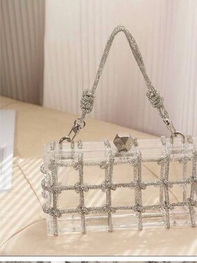 Crystal-Embellished Clear Mini Bag in Silver